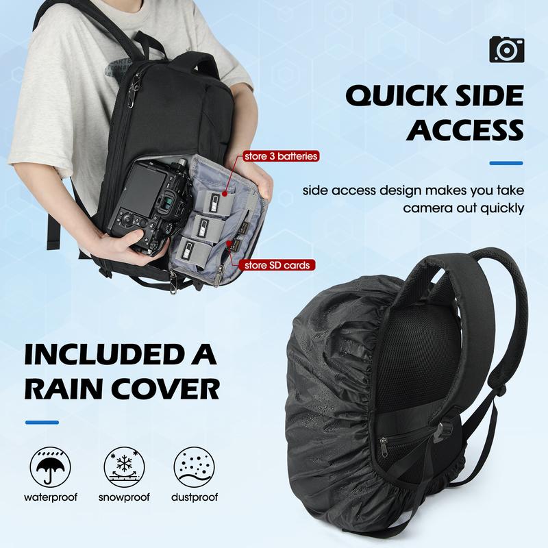 Camera Bag Backpack Professional for DSLR SLR Mirrorless Camera Waterproof Camera Laptop Backpack 15.6 Inch with Rain Cover Anti Theft Travel Camera Case Large Capacity Photography Backpack