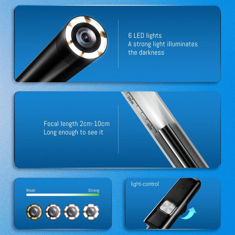 1280*720P HD Endoscope Camera Lens with LED Light, Waterproof Inspection Camera Lens with 6 Adjustable LED Lights, Compatible with Android XP Win7 Win8 Win10