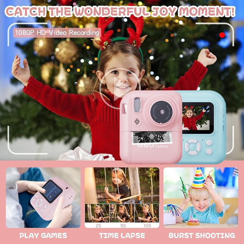 [Children's Christmas Gifts] Instant Quick Photo DIY Print Camera with Games and Music, Retro Camera, 32G Memory, Suitable for Ages 3-12