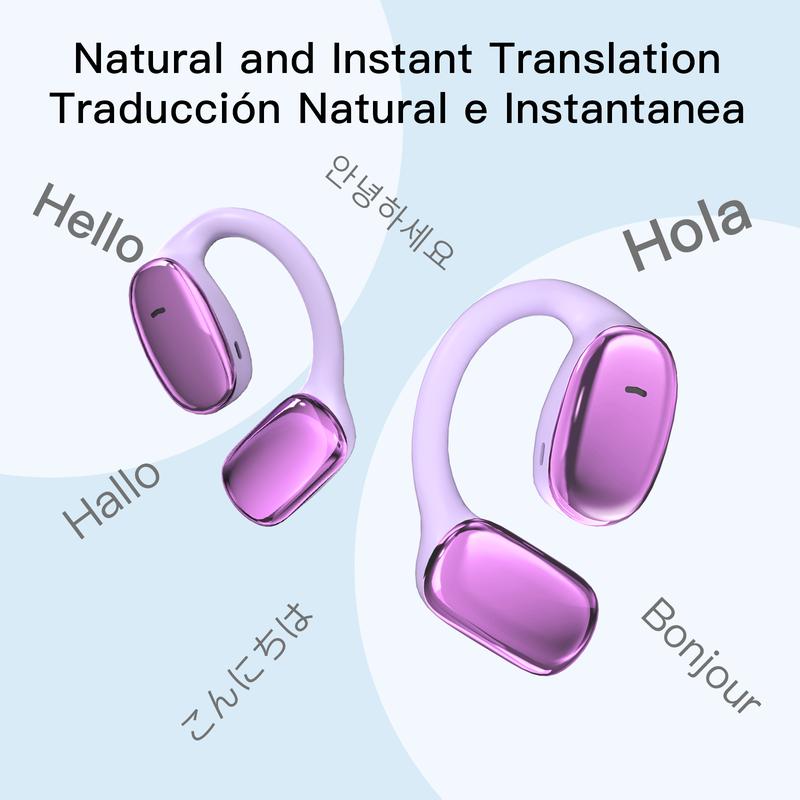 ZIHNIC S11 Open Ear AI Translation Headphones With Charging Case, Comfort Wireless Earbuds,Bluetooth V5.4,Instant Translation Earphones Support 135 Languages,AI Chat,Purple