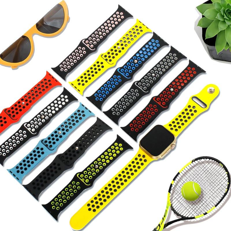 100% Real-Sport Bands Compatible with Apple Watch Band 42mm 44mm 45mm 49mm 38mm 40mm 41mm Men Women, Breathable Silicone Replacement Strap for iWatch Series 9 8 7 6 5 4 3 2 1 Ultra SE Accessories Wearable Colorful Smart Watch