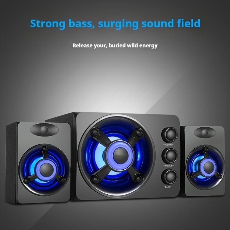 A Set of 2.1 Channel Mini Desktop Computer Speaker, Led Colorful Breathing Light, USB Powered, 3.5mm Stereo Audio, Suitable for PC, Laptop, Tablet, Home Theater, TV, Multi-Function Audio