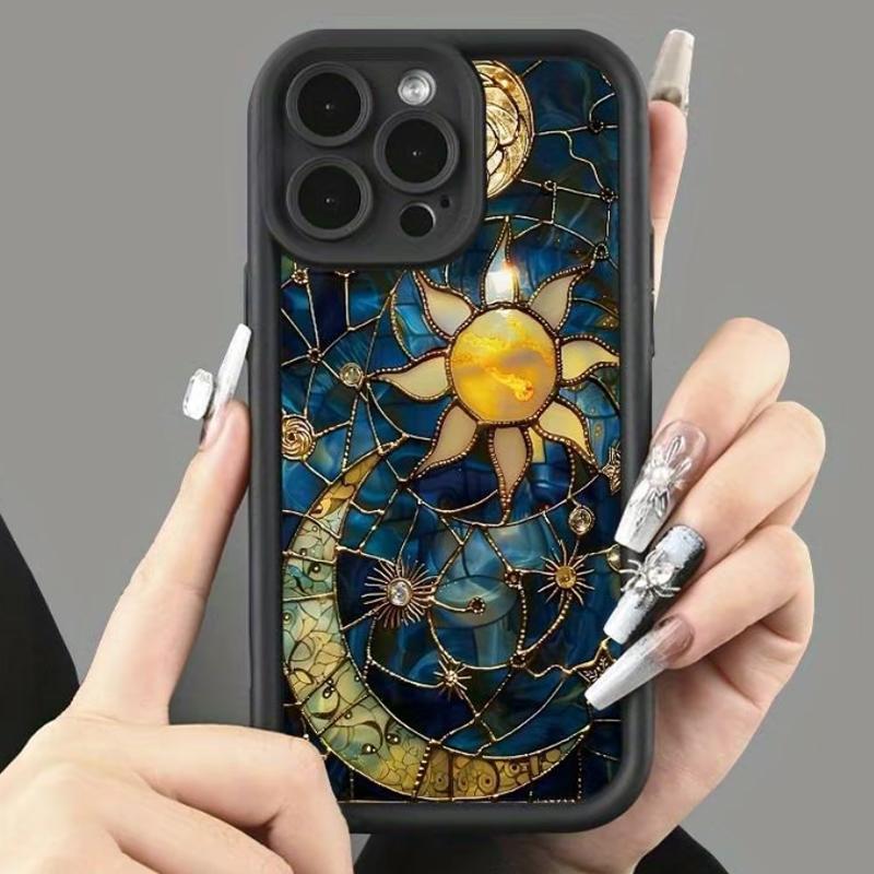 Creative Sun & Moon Pattern Phone Case, TPU Decorative Phone Protector Cover, Phone Accessories Compatible with iPhone 11 12 13 14 15 16 Series