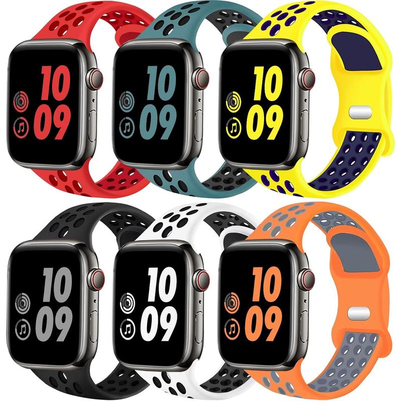 100% Real-Sport Bands Compatible with Apple Watch Band 42mm 44mm 45mm 49mm 38mm 40mm 41mm Men Women, Breathable Silicone Replacement Strap for iWatch Series 9 8 7 6 5 4 3 2 1 Ultra SE Accessories Wearable Colorful Smart Watch