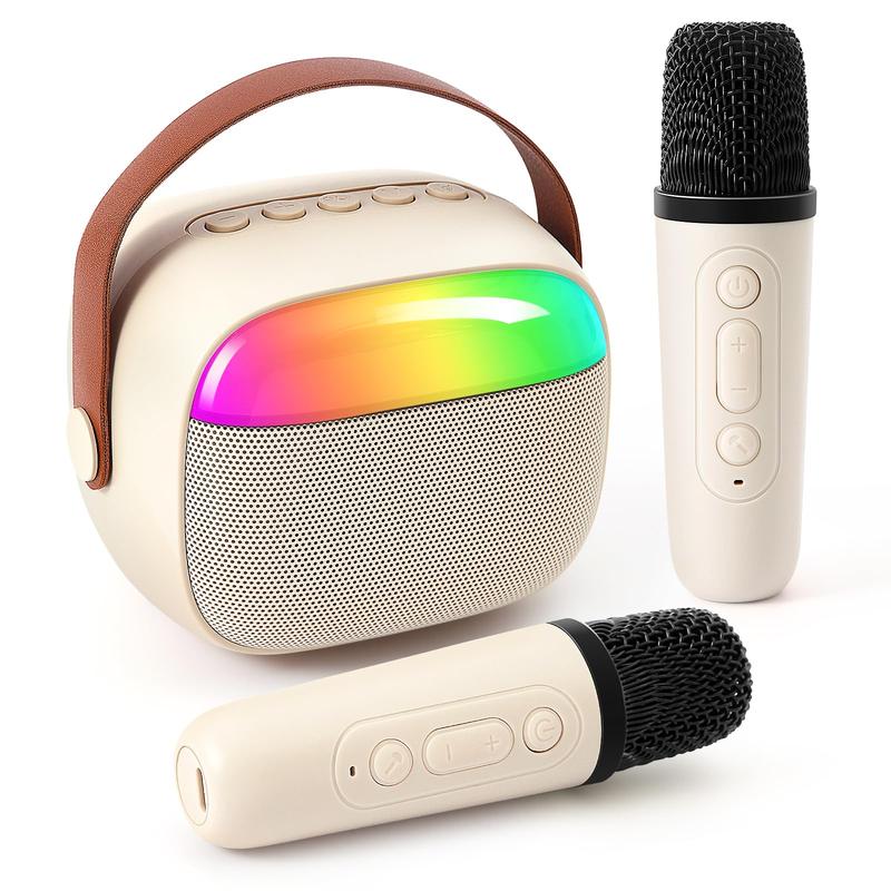 Wireless Karaoke Speaker with Wireless Microphone and LED Lights, Wireless BT Speaker with LED Ambient Lights, Electronic Outdoor Speaker, Home Party Birthday Gift Karaoke Machine, Mini Microphone, White,Smartphone Audio