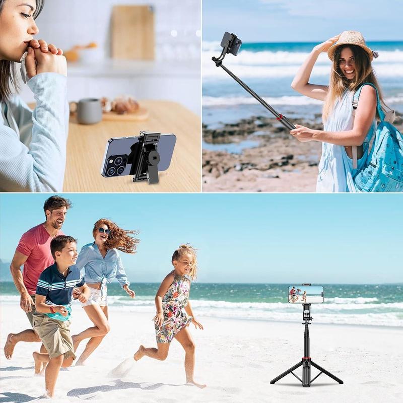 Portable Selfie Stick Tripod, 1 Count 51 Inch Retractable Tripod for iPhone & Android Phone, Selfie Stick with Wireless Remote & Detachable Phone Holder