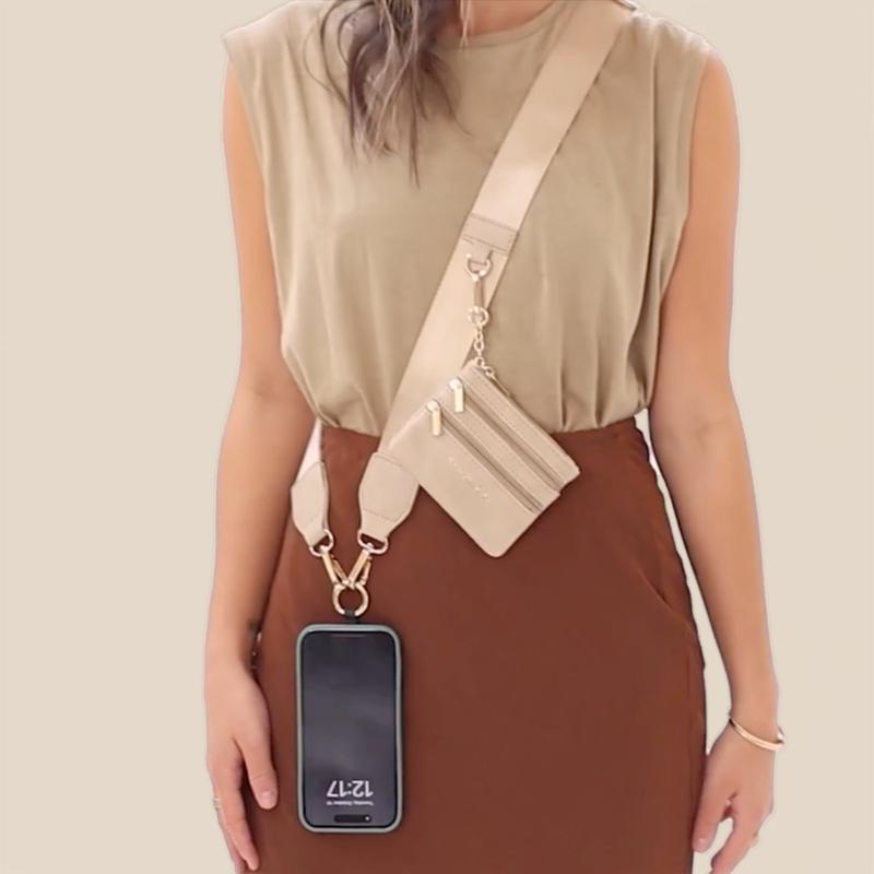 Clip & Go Neutral Collection - Adjustable crossbody strap with a removable pouch and detachable wristlet. Accessories Phone