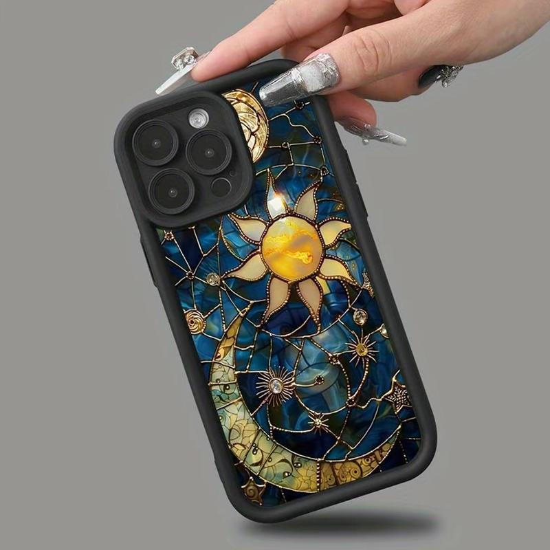 Creative Sun & Moon Pattern Phone Case, TPU Decorative Phone Protector Cover, Phone Accessories Compatible with iPhone 11 12 13 14 15 16 Series