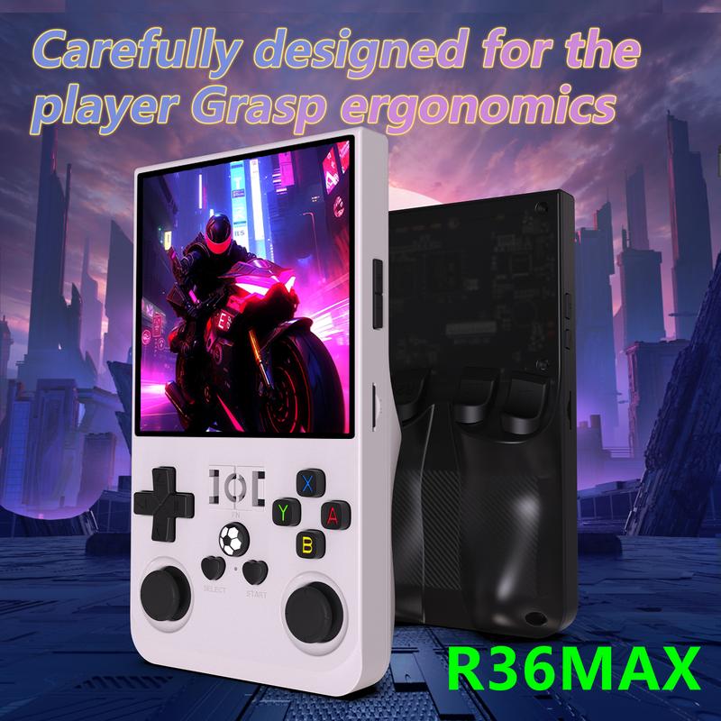 R36 Max Retro Video Handheld Game Console Linux System 4 in IPS Screen Built in 4000mAH Battery 64G TF Card Preinstalled Games 2.4G wireless controller connection Chritmas gift Protection