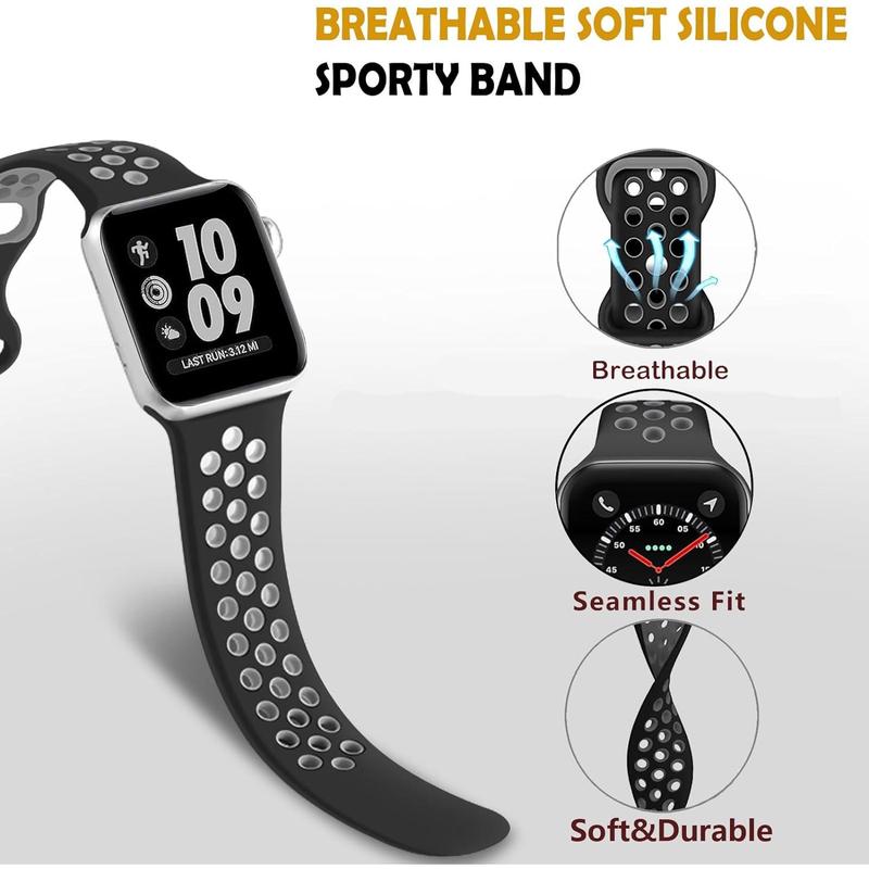 100% Real-Sport Bands Compatible with Apple Watch Band 42mm 44mm 45mm 49mm 38mm 40mm 41mm Men Women, Breathable Silicone Replacement Strap for iWatch Series 9 8 7 6 5 4 3 2 1 Ultra SE Accessories Wearable Colorful Smart Watch