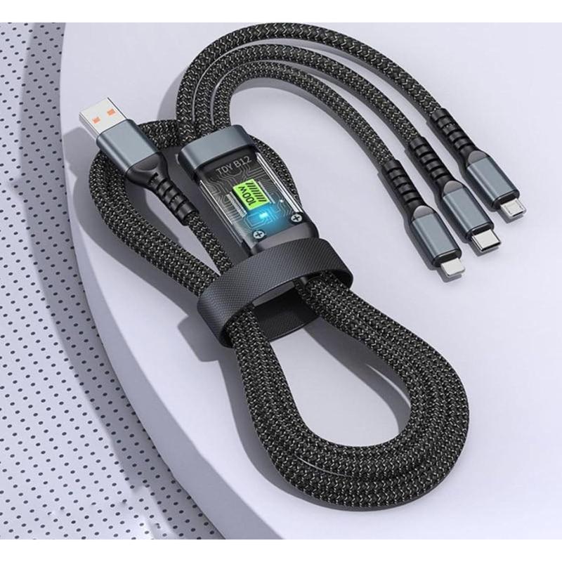 USB Cable Fast Charger, 100w Super Fast Charging Cable, Durable Nylon braiding,  Smartphone 4 in 1 charging cable for Type-C, iPhone, and Android Devices Cellphone Charging cables Electronic Plug