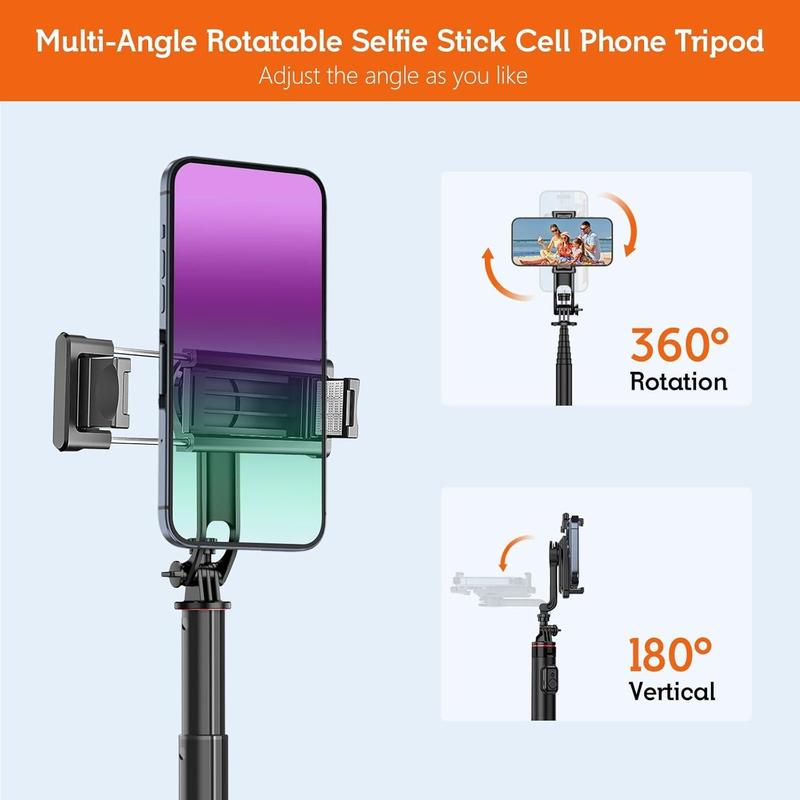 Portable Selfie Stick Tripod, 1 Count 51 Inch Retractable Tripod for iPhone & Android Phone, Selfie Stick with Wireless Remote & Detachable Phone Holder