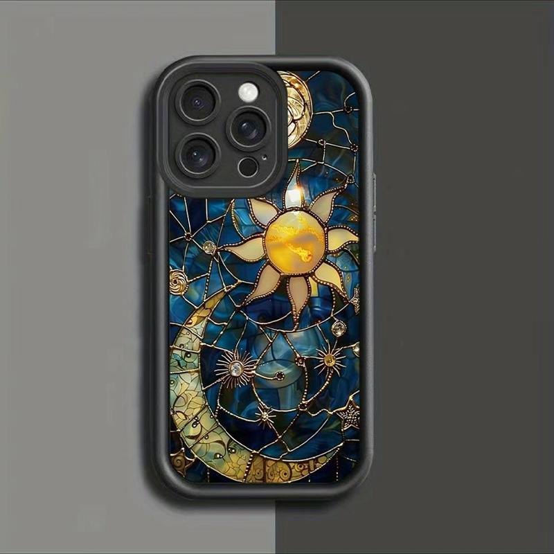 Creative Sun & Moon Pattern Phone Case, TPU Decorative Phone Protector Cover, Phone Accessories Compatible with iPhone 11 12 13 14 15 16 Series