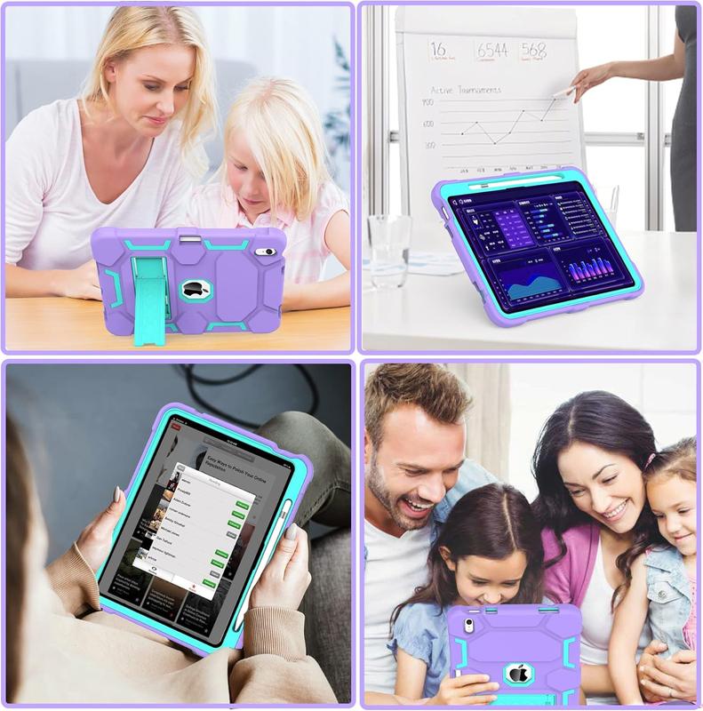 for iPad 10th Generation Case 10.9 Inch 2022, iPad 10 Case with Kickstand & Pencil Holder, Heavy Duty Shockproof Hybrid Three Layer Protective Cover for Girls Women, Purple+Green