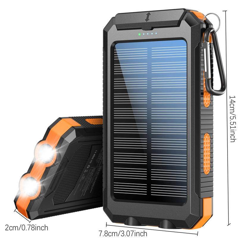 Solar Powered Power Bank, 10000mAh Portable Solar Power Bank with Flashlight, Dual USB Output Port Power Bank for iPhone, Android, Samsung, Smartphone