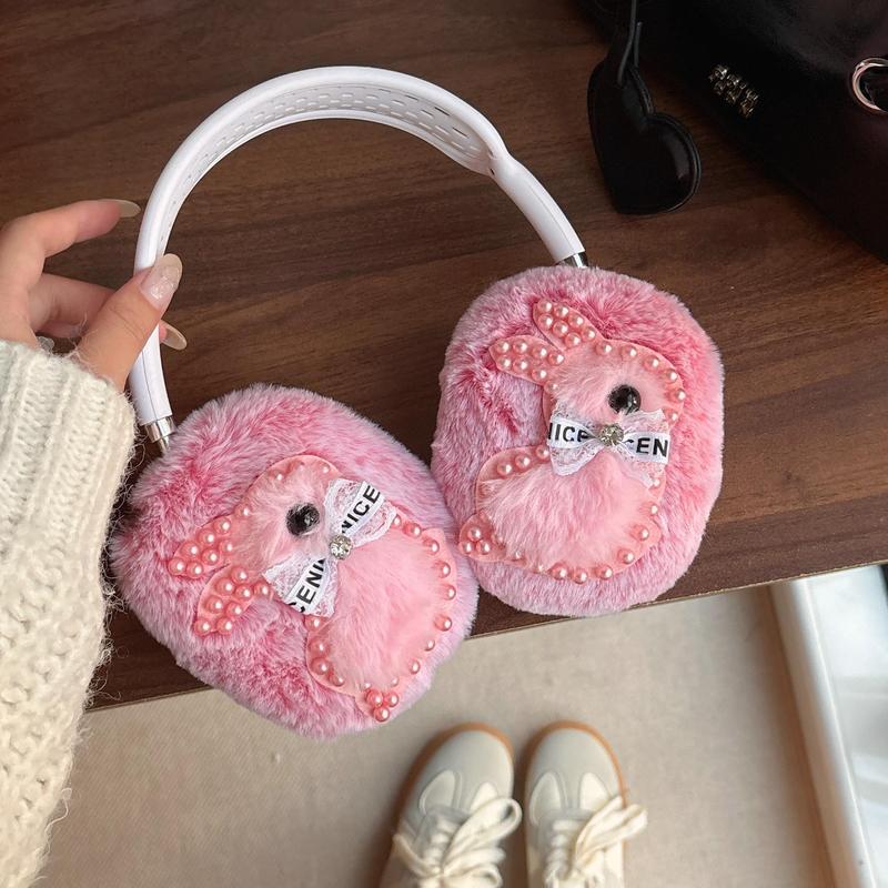 Cute Rabbit Design Headphones Protective Earmuffs for AirPods Max, Ear Pads with Artificial Pearl Decor, Earphone Protective Cover, Earphone Accessories