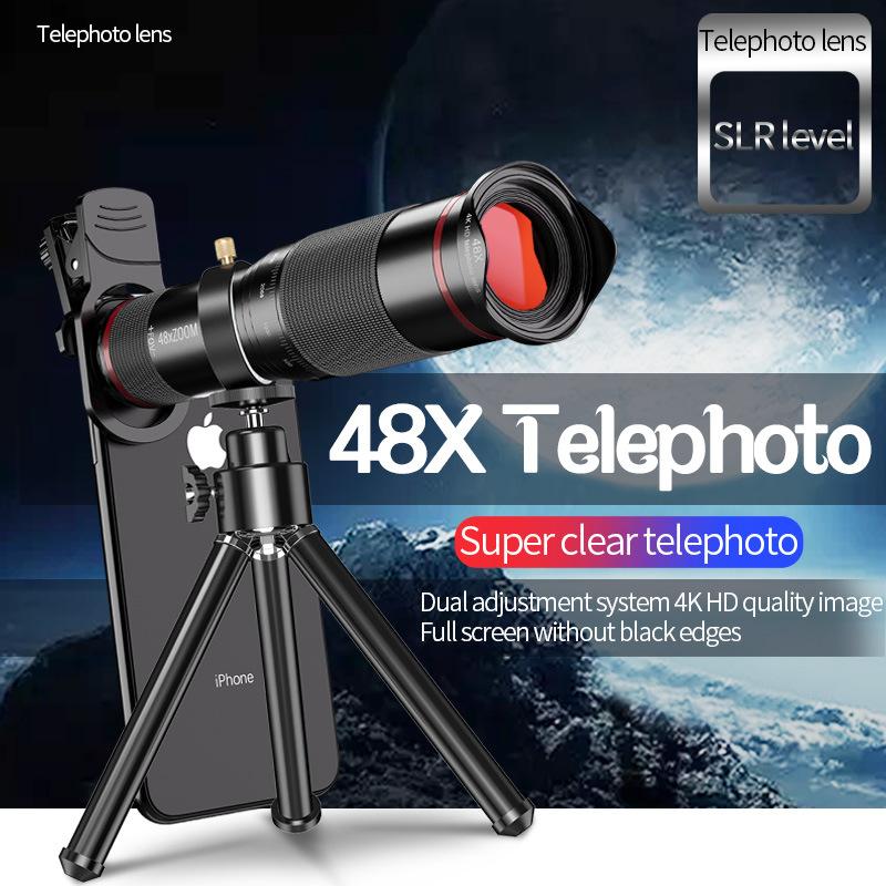 Telephoto Monocular 48X Telescope Mobile Phone Zoom Camera Lens Kit with Tripod Stand Accessories Smartphone Cellphone