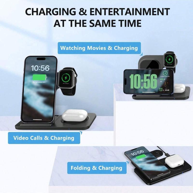 FDGAO Foldable 3 in 1 Charger Station, 15W Fast Wireless Charger Stand, for iPhone 16 15 14 13 12 11 Pro Max, iWatch Ultra 10 9 8 SE 7 6 5 4 3 2, Airpods Pro 3 2