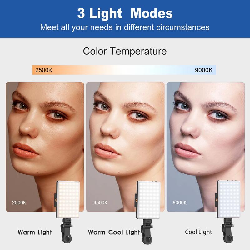 Selfie Light with Front & Back Phone Clip, 3 Light Modes, 60 LED High Power Rechargeable Clip Fill Video Conference Light, Portable Clip on Light for Tablet,Laptop,Phone for Makeup , Selfie, Vlog, Live Stream