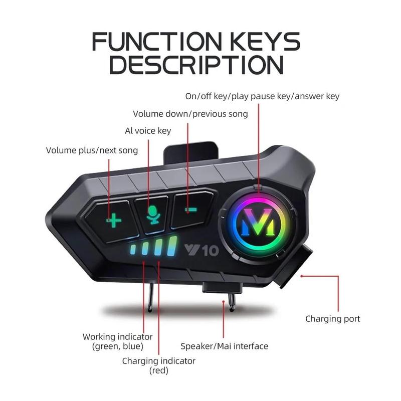 Rechargeable Motorcycle Helmet Speaker, IPX6 Waterproof Helmet Earphone with Automatic Response Call Music Control, Compatible with All Helmets