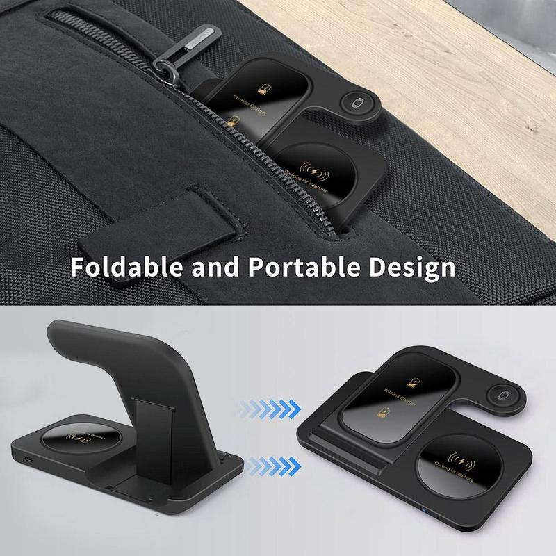 FDGAO Foldable 3 in 1 Charger Station, 15W Fast Wireless Charger Stand, for iPhone 16 15 14 13 12 11 Pro Max, iWatch Ultra 10 9 8 SE 7 6 5 4 3 2, Airpods Pro 3 2