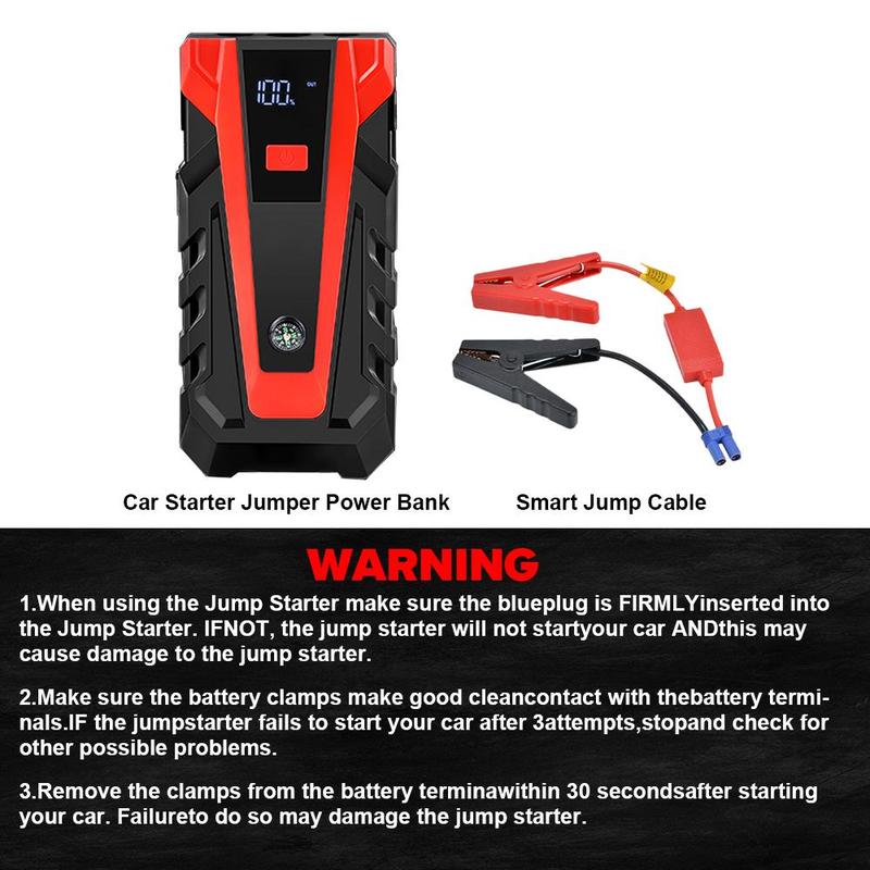 Battery Jumper for Car, Car Emergency Start Power Bank with LED Flashlight, Portable Car Jump Starter with Type C & USB Output, Multifunctional Car Battery Repair Tool