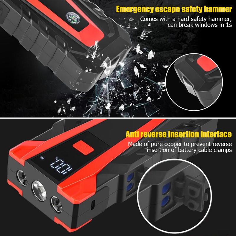 Battery Jumper for Car, Car Emergency Start Power Bank with LED Flashlight, Portable Car Jump Starter with Type C & USB Output, Multifunctional Car Battery Repair Tool