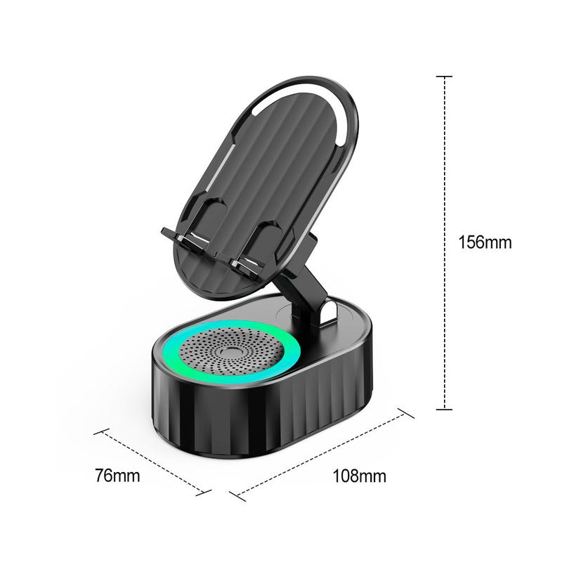 AKLLCCR Wireless Induction Audio Bluetooth Speaker 5in1 Phone Holder Emergency Rechargeable (3000mAh) Portable Power Tablet Stand With Colorful Ambient Light 300° Foldable for iPhone Android Non-Slip Base, Unique Cool Gadget Tech Gifts For friend, family