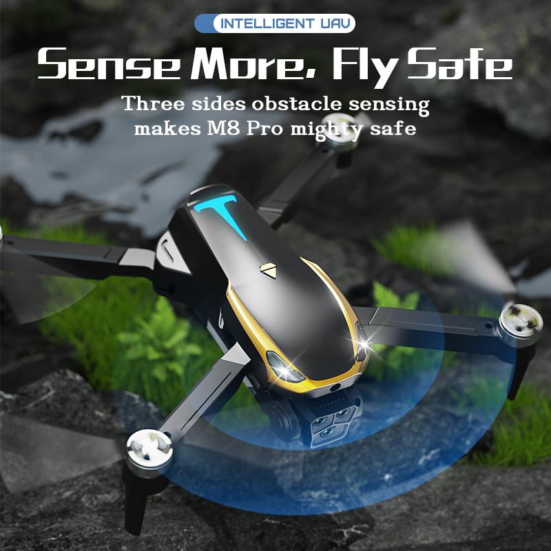 2024 M8-PRO Brushless Motor Drone with 2 Battreys, FPV Live Video Quadcopter with HD Camera, Intelligent obstacle avoidance, Optical flow positioning accurate hover shooting, 360-degree rolling, RC Drone toys adapt as Christmas Birthday Halloween Gifts