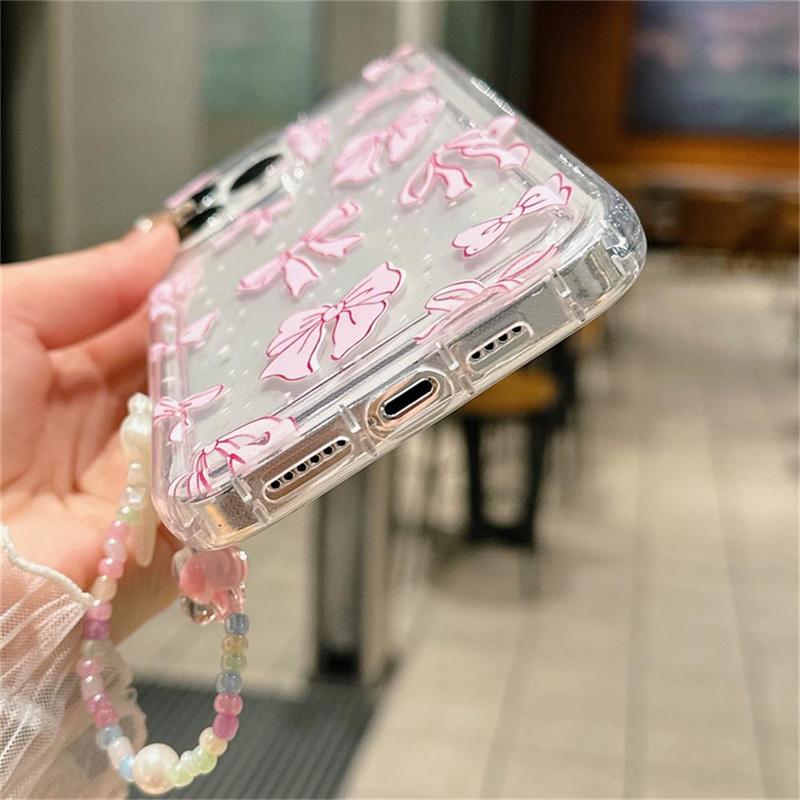 Bowknot Pattern Phone Cases With Wrist Strap, 1 Count Anti-fall Mobile Phone Case, Shockproof Phone Cases for iPhone 15 Pro Max Case iPhone 14 Pro Max Case iPhone 11 Cases, Phone Accessories