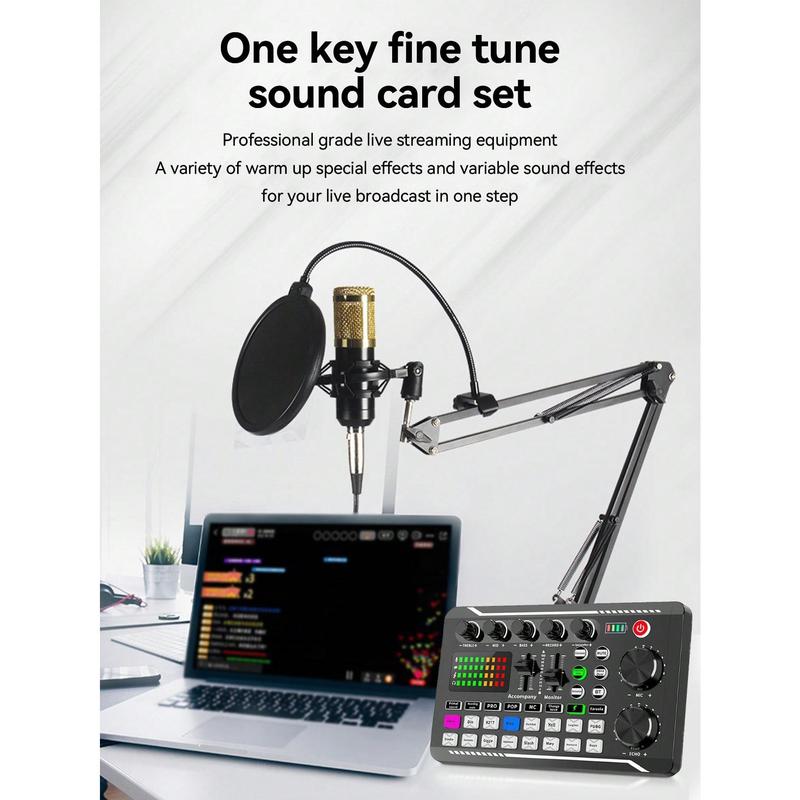 BM800 Condenser Microphone + F998 Sound Card Kit Is Suitable For Computer Recording, Game Voice Communication, High-Quality Sampling, Home Use