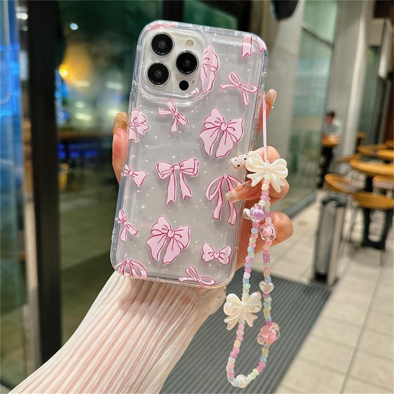 Bowknot Pattern Phone Cases With Wrist Strap, 1 Count Anti-fall Mobile Phone Case, Shockproof Phone Cases for iPhone 15 Pro Max Case iPhone 14 Pro Max Case iPhone 11 Cases, Phone Accessories