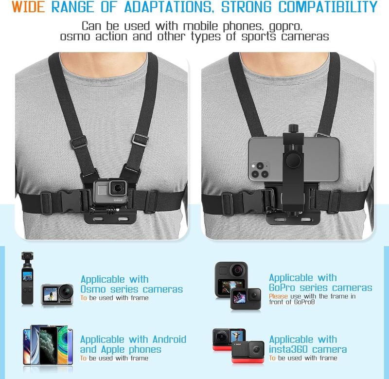 Mobile Phone Chest Strap Mount,Harness Strap Holder Universal Cell Phone Clip for Action Camera POV