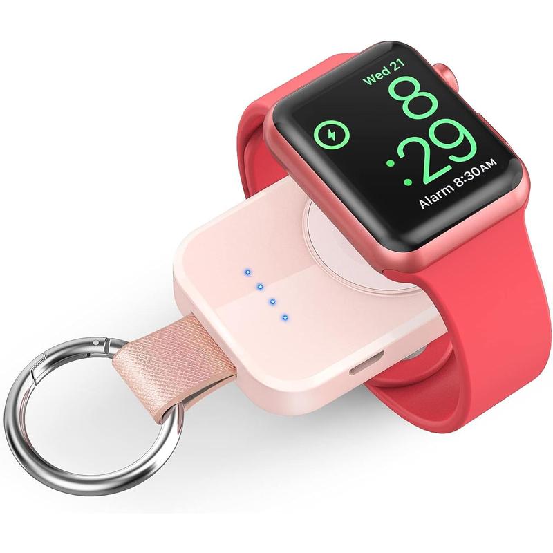 Portable wireless charger for Apple Watch Series 10 9 8 uitra 7 6 5 4 3 2 se Nike, H charger 1000mAh power bank keychain style gift your mother birthday-pink