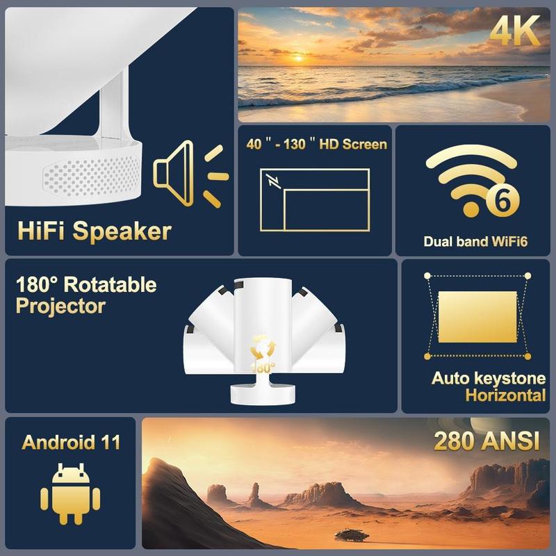 HY300 Pro HIFI Speaker Projector Android 11 Dual Wifi6 280ANSI Allwinner H713 BT5.0 1280*720P 4K Upgrade Film Sound Projector Audio