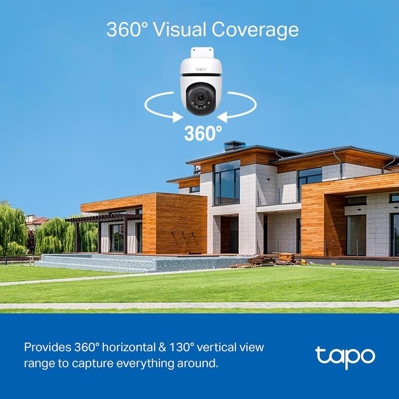 2K Outdoor Wired Pan Tilt Security Wi-Fi Camera, 360° View, Motion Tracking, Works w Alexa & Google Home, Color Night Vision, Free AI Detection, Cloud & SD Card Storage(up to 512GB), Tapo C510W