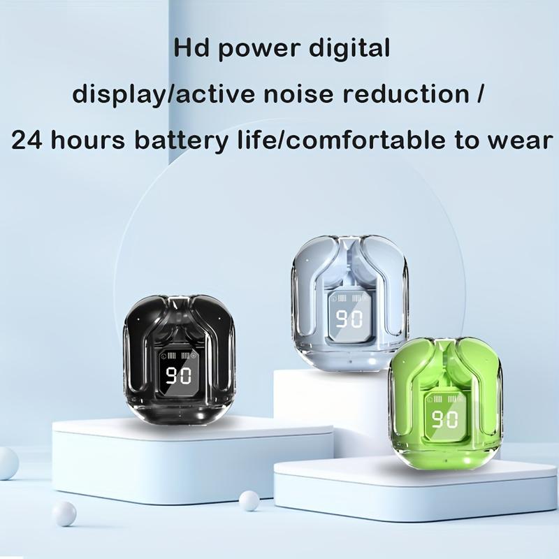 Five-Color Wireless Headphones - High-Fidelity Sound, LED Digital Power Display, Transparent Charging Case, Noise-Cancelling Technology for Music, Games, and Sports