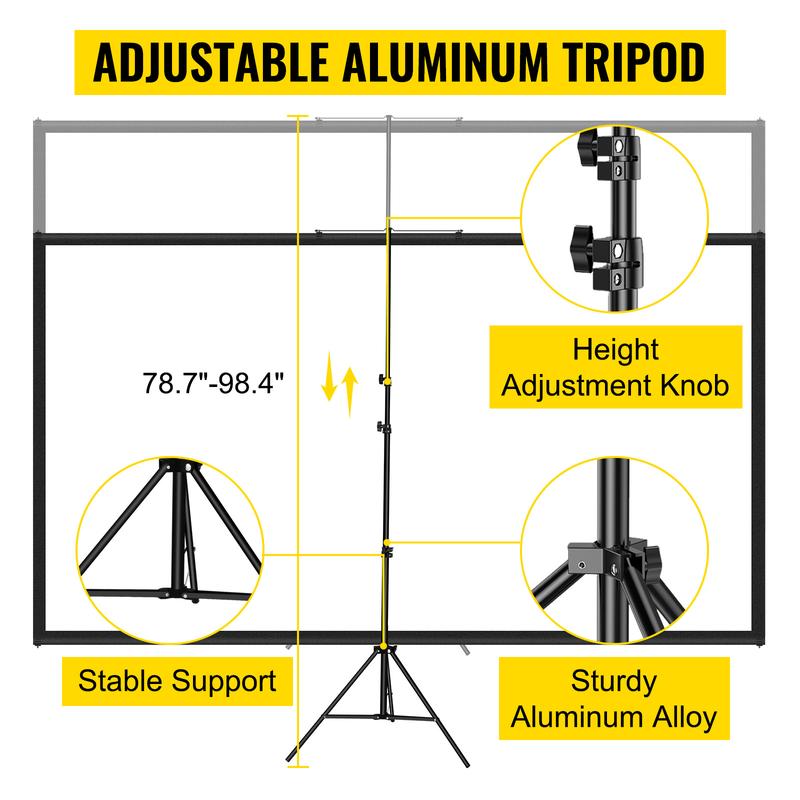 VEVOR Tripod Projector Screen with Stand 60 inch 16:9 4K HD Projection Screen Stand Wrinkle-Free Height Adjustable Portable Screen for Projector Indoor & Outdoor for Movie, Home Cinema, Gaming, Office Accessories Aluminum