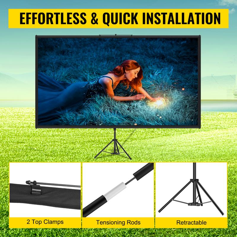 VEVOR Tripod Projector Screen with Stand 60 inch 16:9 4K HD Projection Screen Stand Wrinkle-Free Height Adjustable Portable Screen for Projector Indoor & Outdoor for Movie, Home Cinema, Gaming, Office Accessories Aluminum