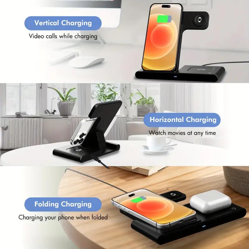 3 In 1 Fast Wireless Charger, Foldable Wireless Charging Station Suitable For iPhone 15 14 Pro Max 13 12 11, Multiple Devices Use