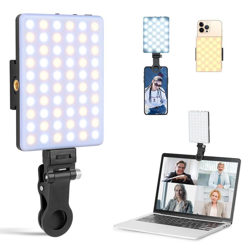 Selfie Light with Front & Back Phone Clip, 3 Light Modes, 60 LED High Power Rechargeable Clip Fill Video Conference Light, Portable Clip on Light for Tablet,Laptop,Phone for Makeup , Selfie, Vlog, Live Stream