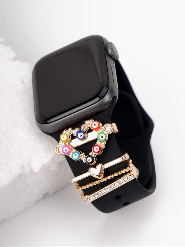 Fashionable Rhinestone Decor Watch Band Decorations, Cute Eye Pattern Heart Design Watch Band Charm, Compatible with Apple Galaxy Huawei Watch Band, Watch Accessories for Women & Girls