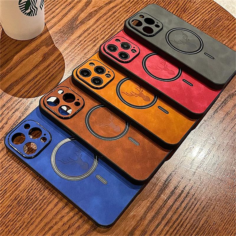 [Free! shipping] For iPhone 16 15 Plus 14 Pro Max 13 12 11 Luxury Deer Pattern For Magsafe Magnetic Slim Leather Case Shockproof Bumper Phone Cover