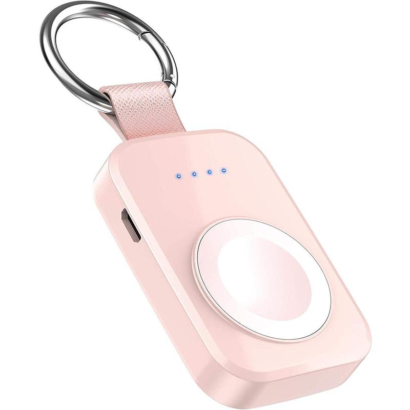 Portable wireless charger for Apple Watch Series 10 9 8 uitra 7 6 5 4 3 2 se Nike, H charger 1000mAh power bank keychain style gift your mother birthday-pink