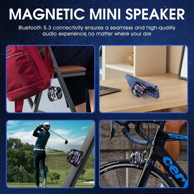 Magnetic Portable Mini Bluetooth Speaker - RGB Lighting, TWS Synchronization, 10 Hours of Battery Life, IPX5 Waterproof, Suitable for Showering, Cycling, Gaming and Outdoors, Ideal Companion for Smartphones and Holiday Gifts