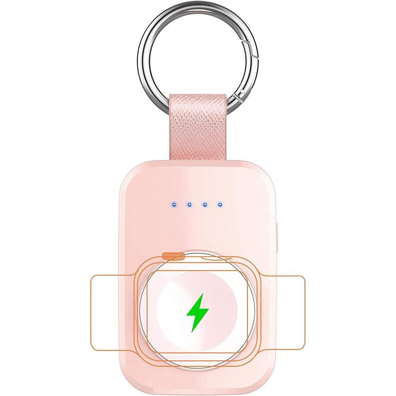 Portable wireless charger for Apple Watch Series 10 9 8 uitra 7 6 5 4 3 2 se Nike, H charger 1000mAh power bank keychain style gift your mother birthday-pink